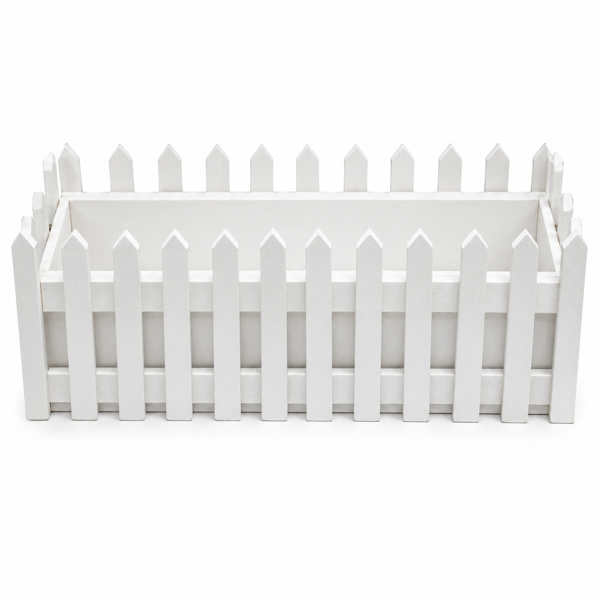 White Wooden Picket Planter Box