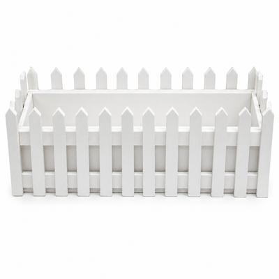 White Wooden Picket Planter Box