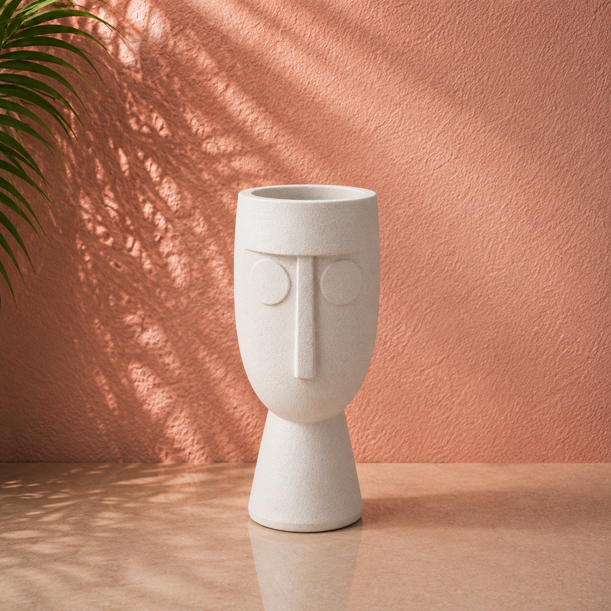 White Abstract Face Pedestal Planter Pot