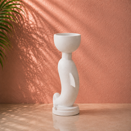 White Curved Sculptural Pedestal Planter
