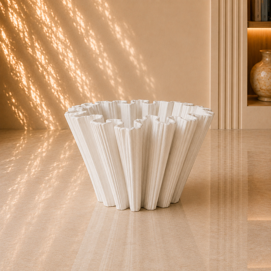 White Fluted Fan Shape Decorative Planter Pot