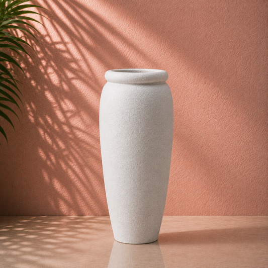 Tall Textured White Planter Pot