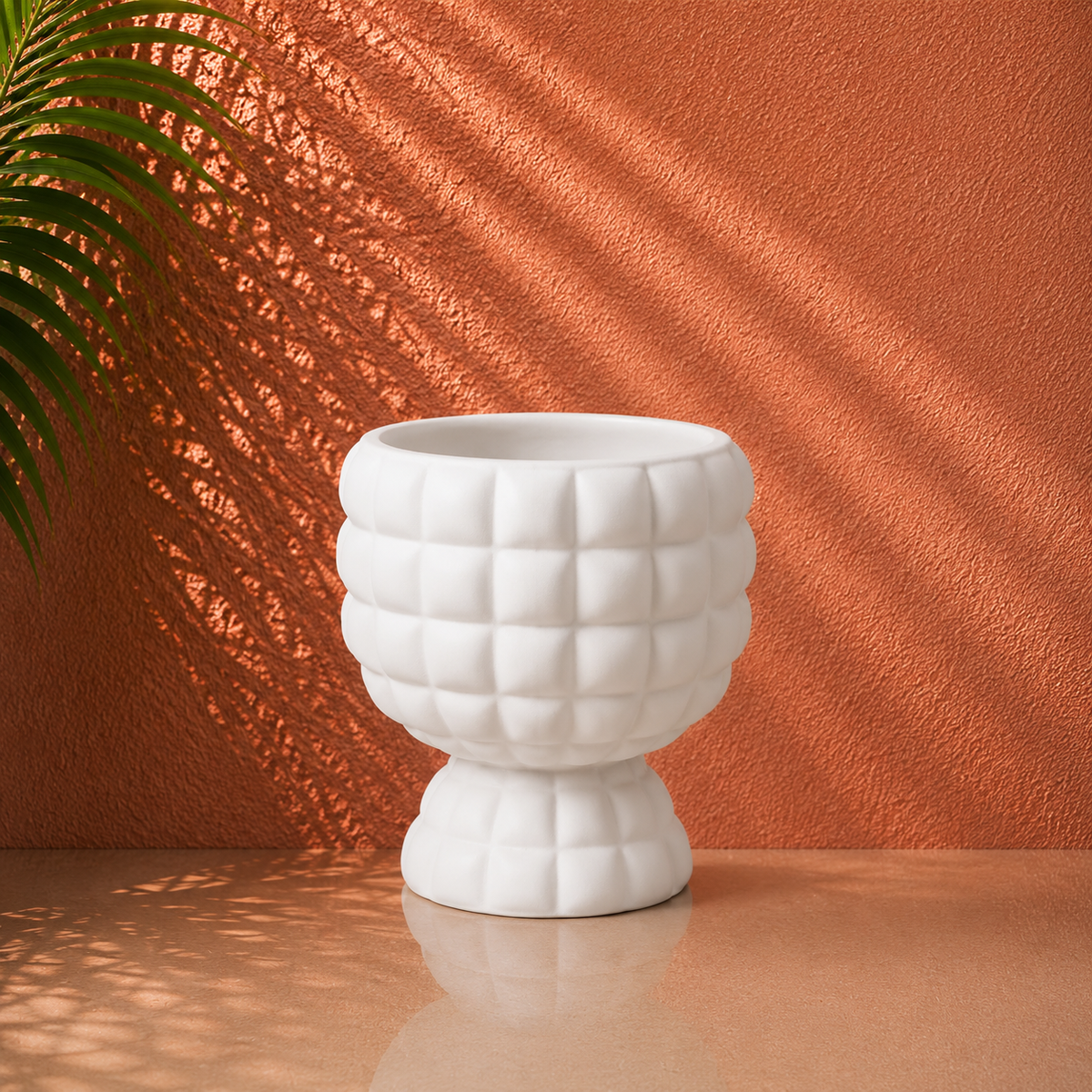 White Quilted Textured Pedestal Planter