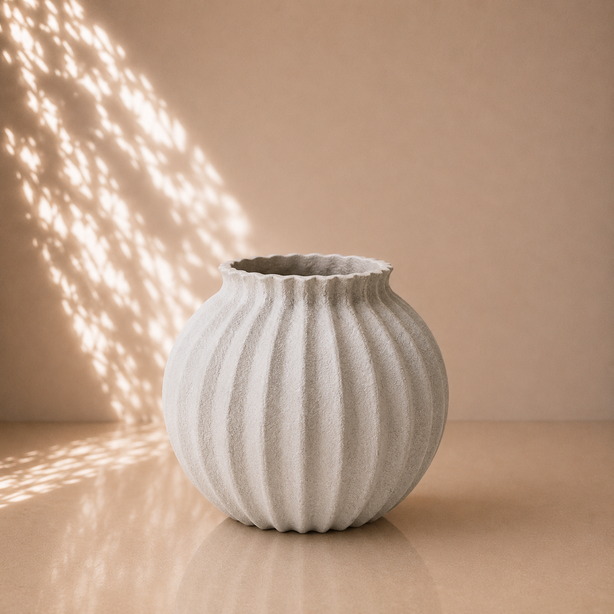 White Ribbed Round Decorative Planter Pot