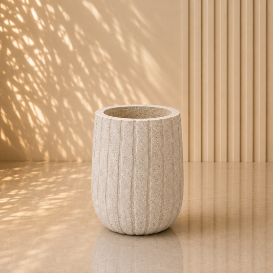 White Ribbed Textured Cylinder Planter Pot