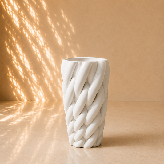 White Twisted Rope Decorative Planter Pot
