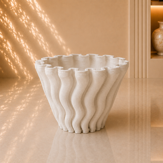 White Wavy Ribbed Decorative Planter Pot