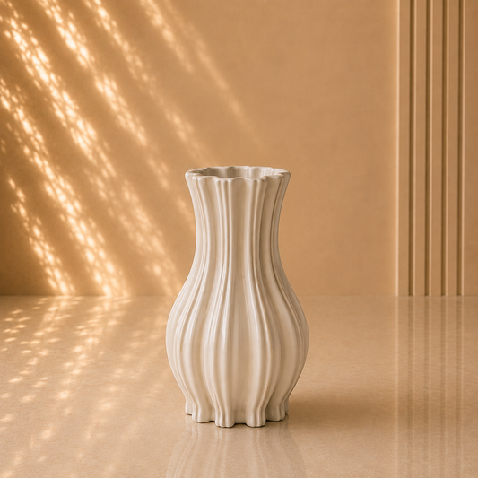 White Wavy Ribbed Decorative Vase
