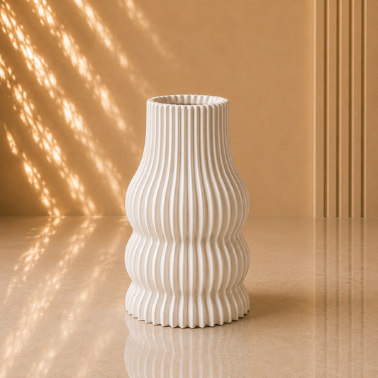 White Wavy Ribbed Tall Decorative Vase