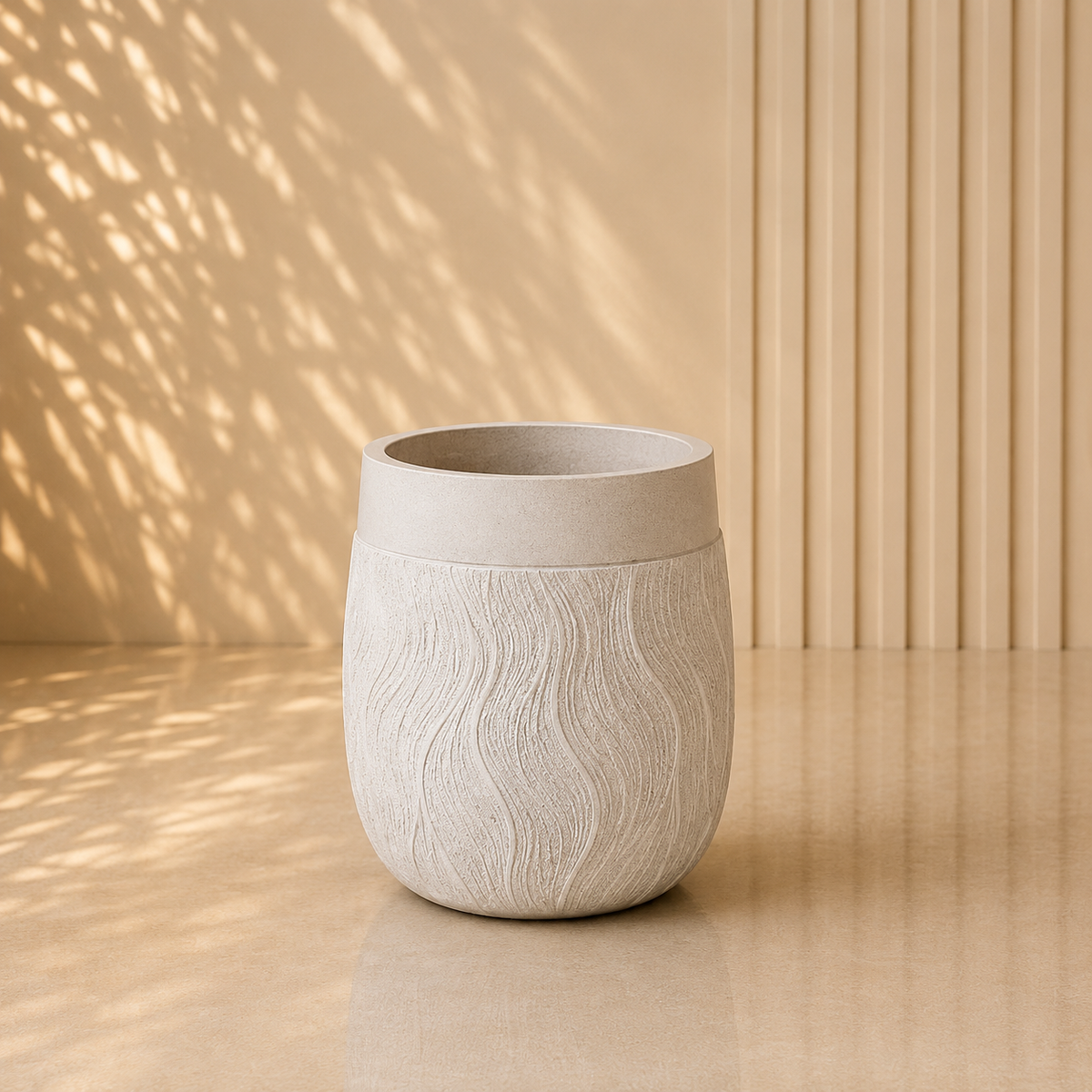 White Wavy Textured Cylindrical Planter Pot