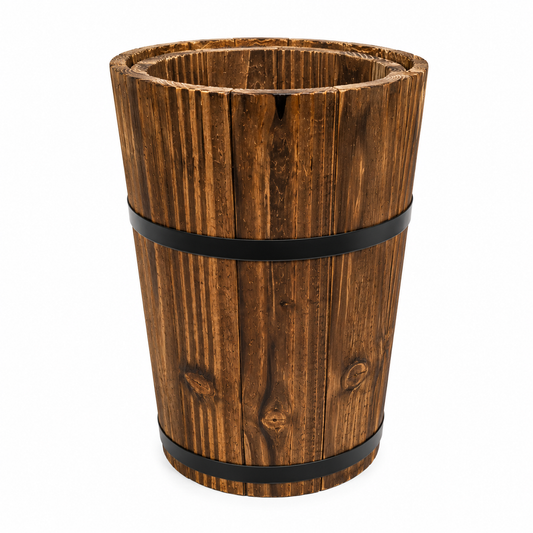 Wooden Barrel Style Planter Pot