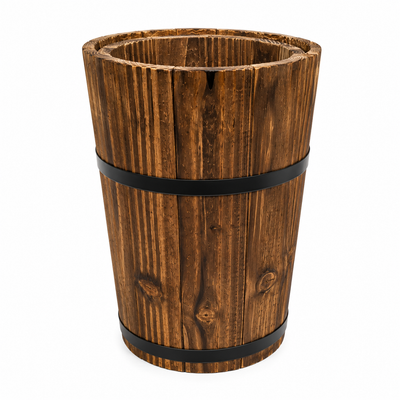 Wooden Barrel Style Planter Pot