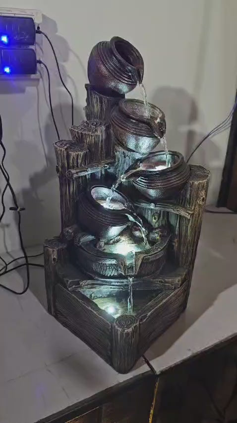 Wood Look Multi-Tier Pyali Water Fountain With LED