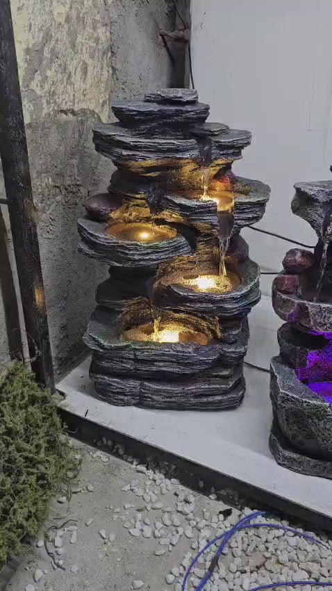 4-Step Stone Cascade Water Fountain With LED