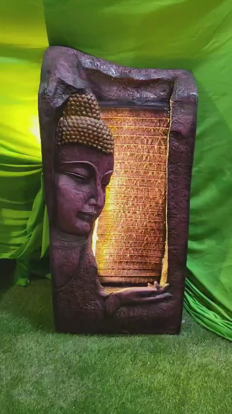 Half Face Buddha Vertical Waterfall Floor Fountain